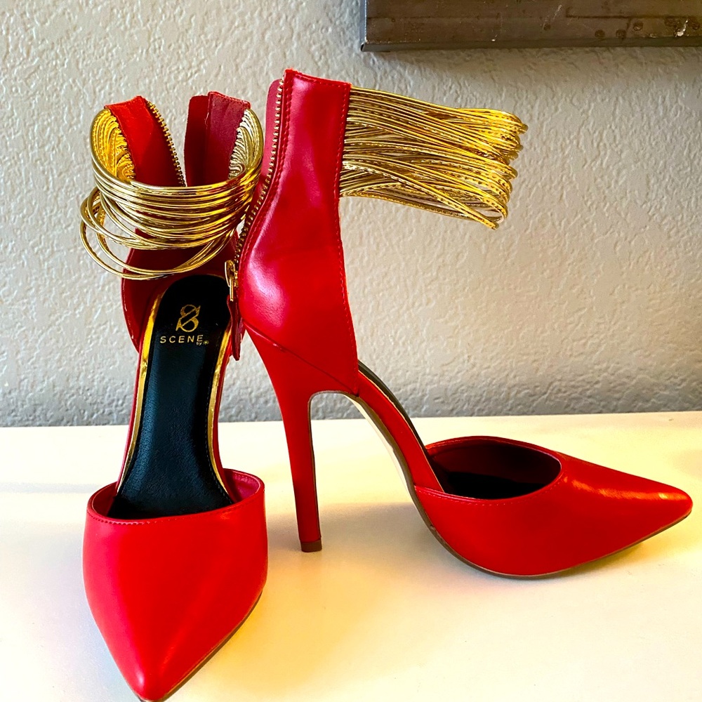 Beautiful Red heels with gold straps